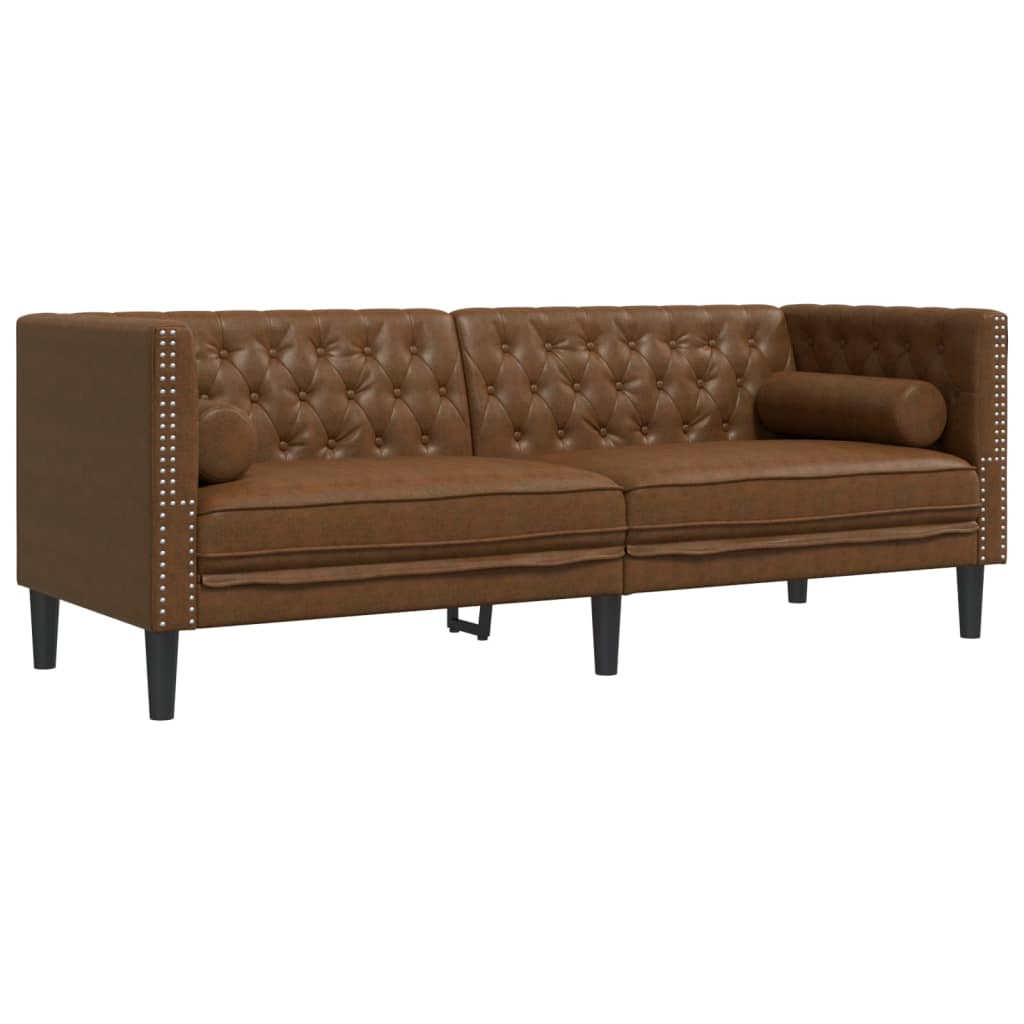 3-Personers Chesterfield-Sofasæt M. Puder Imiteret Ruskind