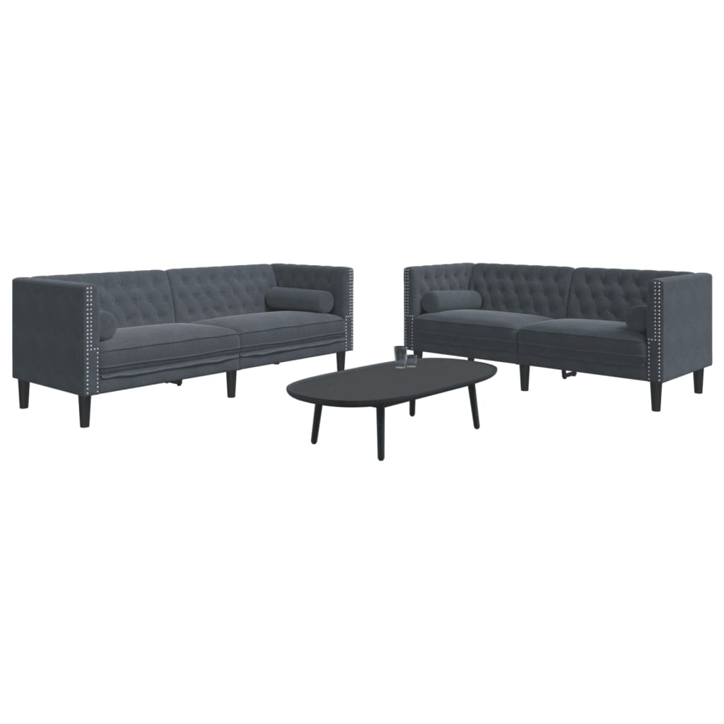 3-Personers Chesterfield-Sofasæt M. Puder Imiteret Ruskind