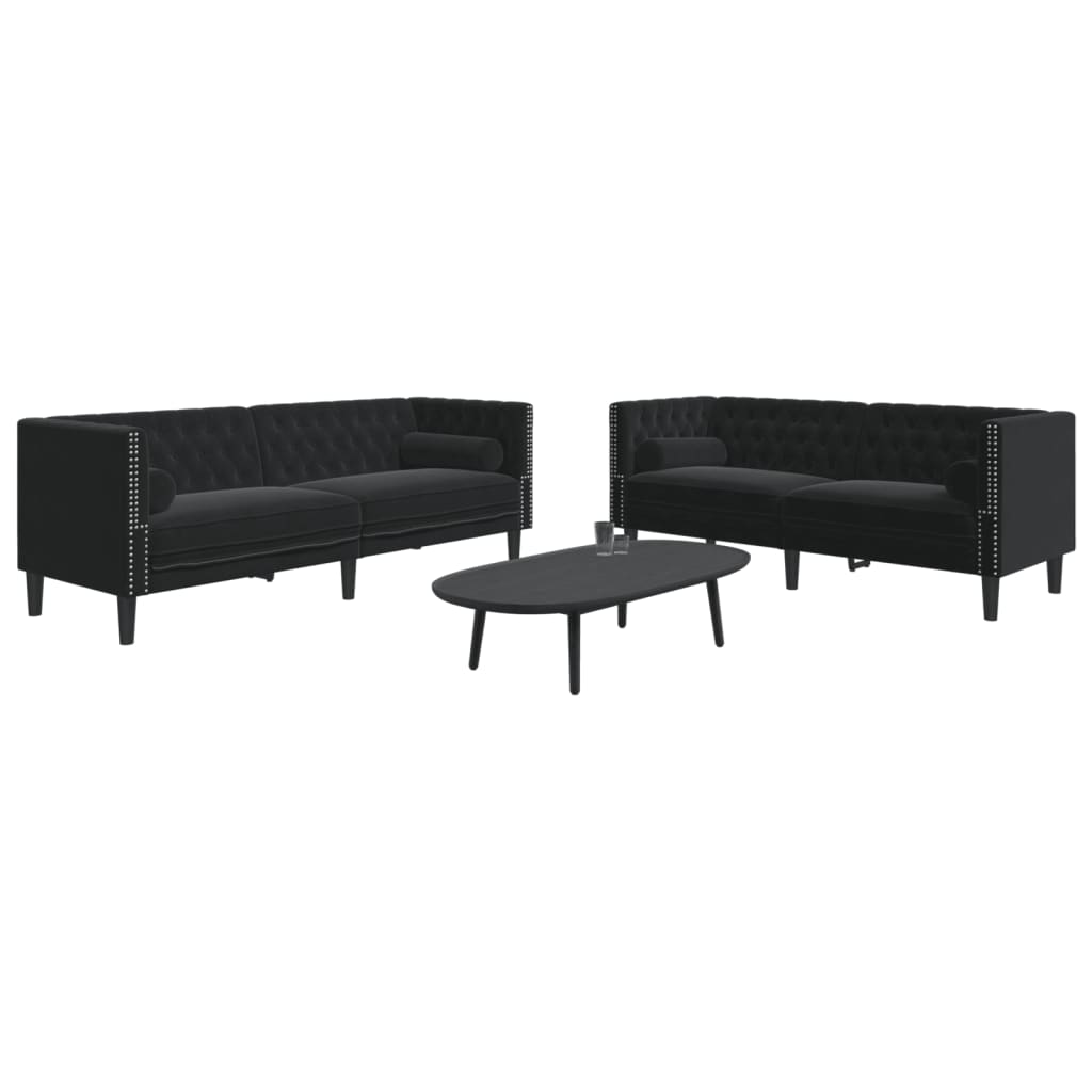 3-Personers Chesterfield-Sofasæt M. Puder Imiteret Ruskind