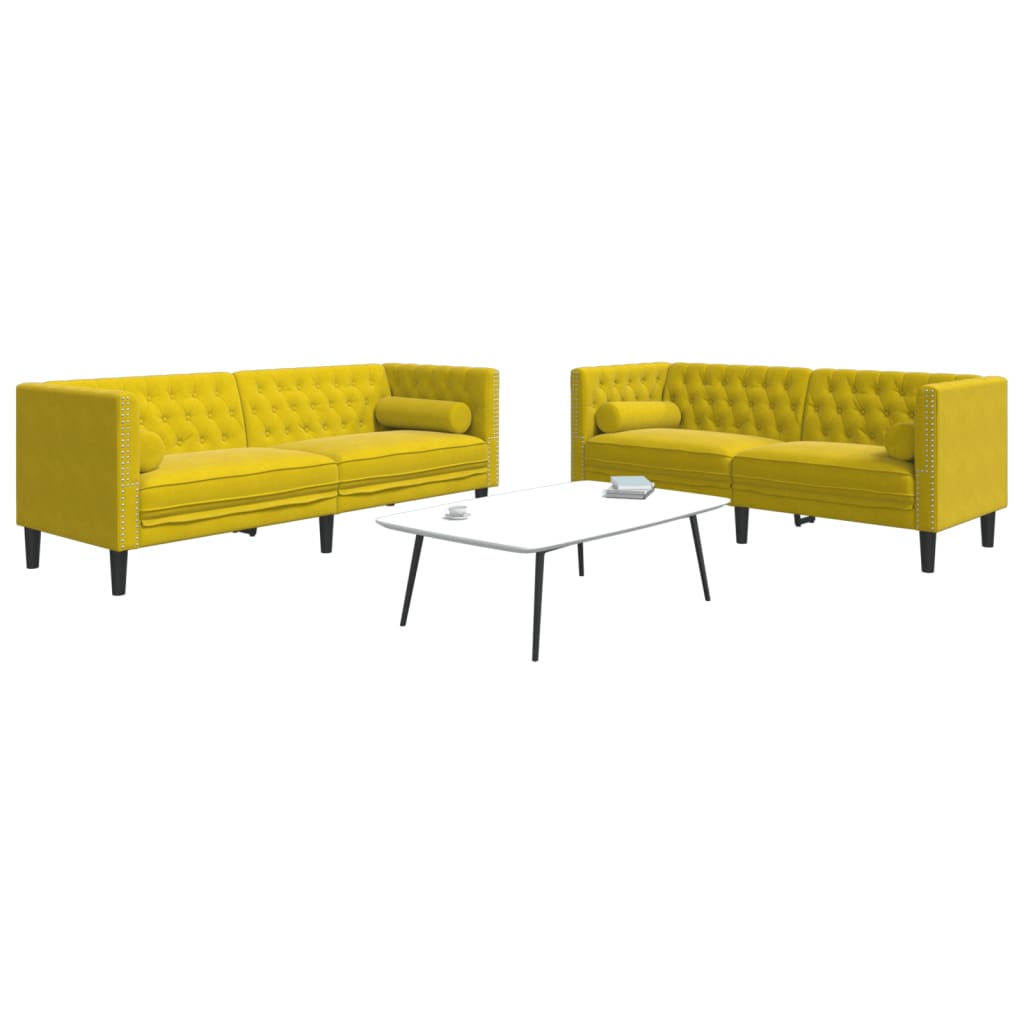 3-Personers Chesterfield-Sofasæt M. Puder Imiteret Ruskind