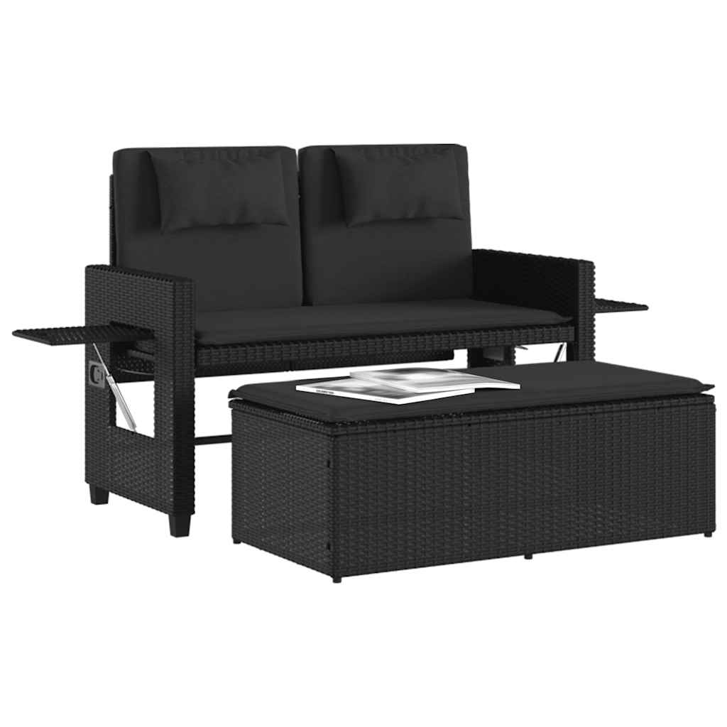 Havebænk Med Hynder Og Lænefunktion Polyrattan Sort
