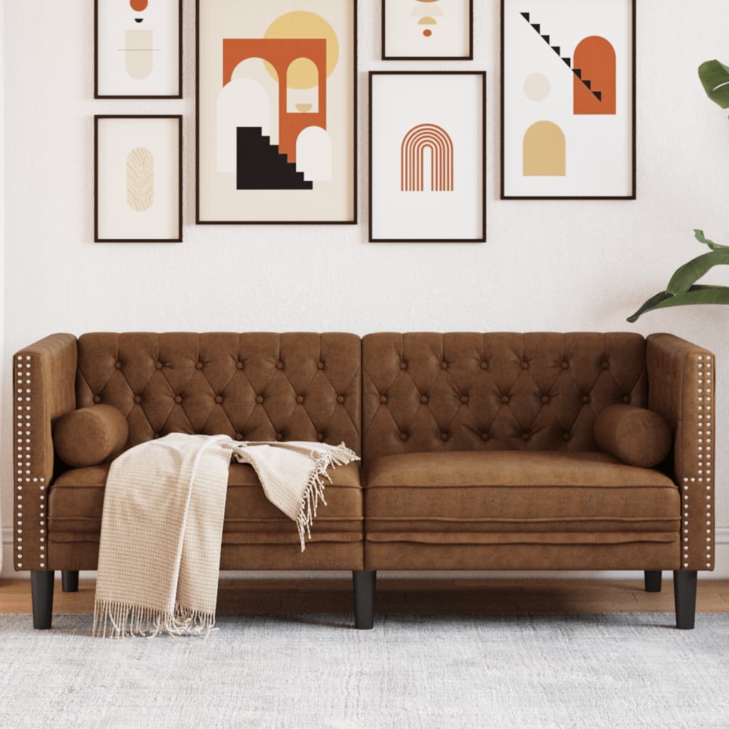 3-Personers Chesterfield-Sofa Med Puder Imiteret Ruskind