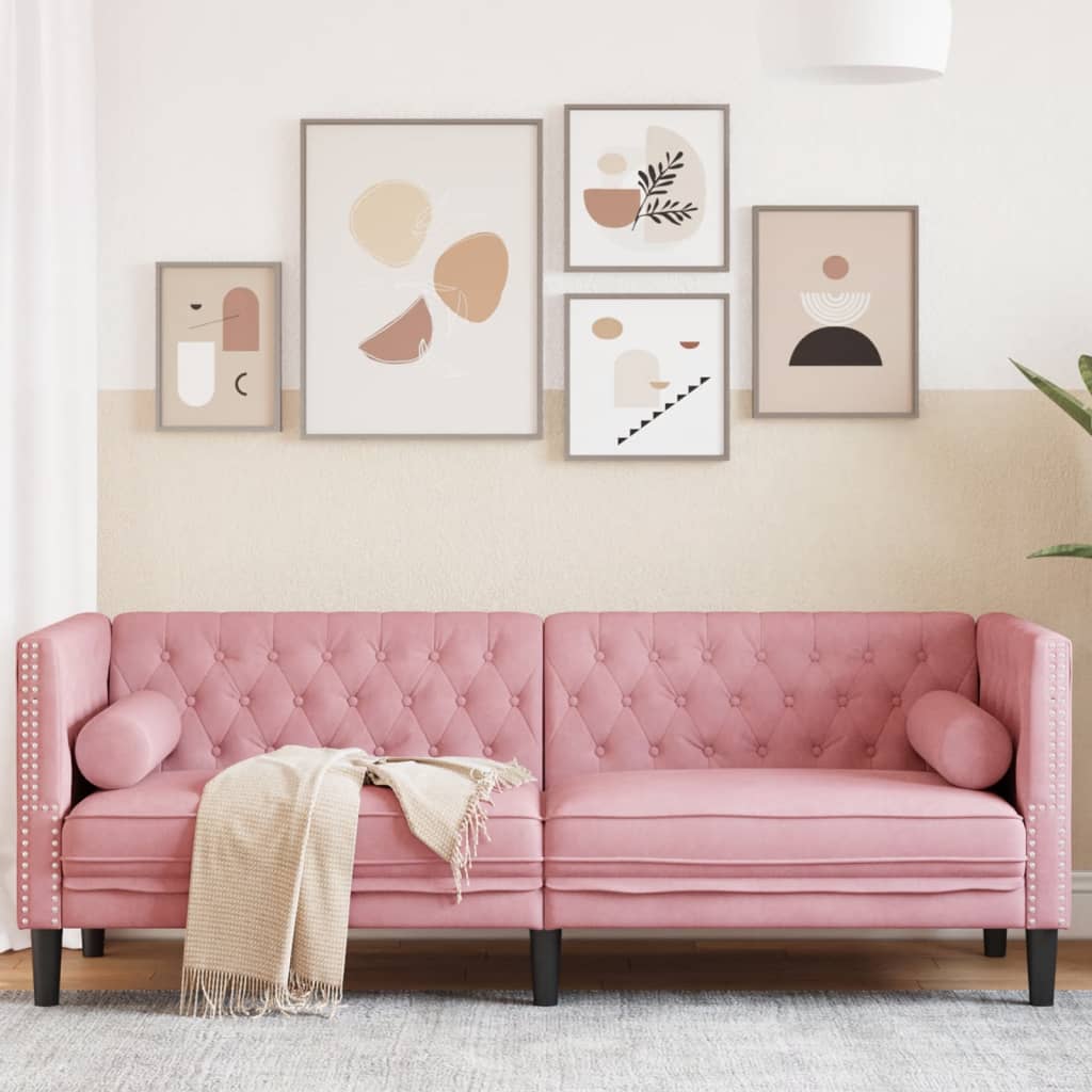 3-Personers Chesterfield-Sofa Med Puder Imiteret Ruskind