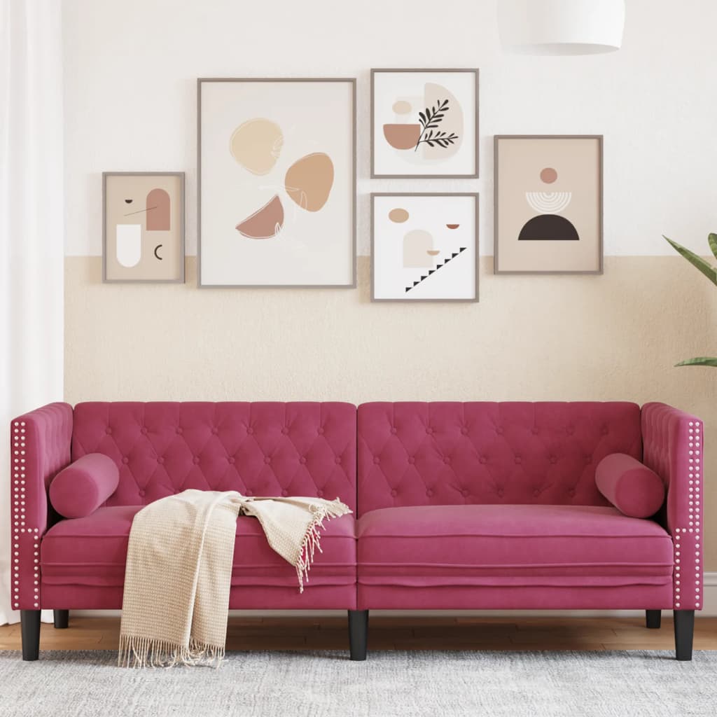 3-Personers Chesterfield-Sofa Med Puder Imiteret Ruskind