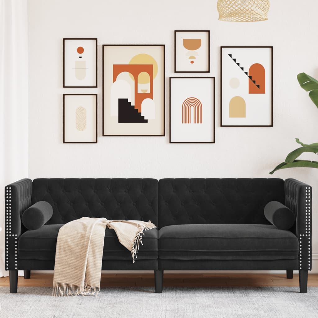 3-Personers Chesterfield-Sofa Med Puder Imiteret Ruskind