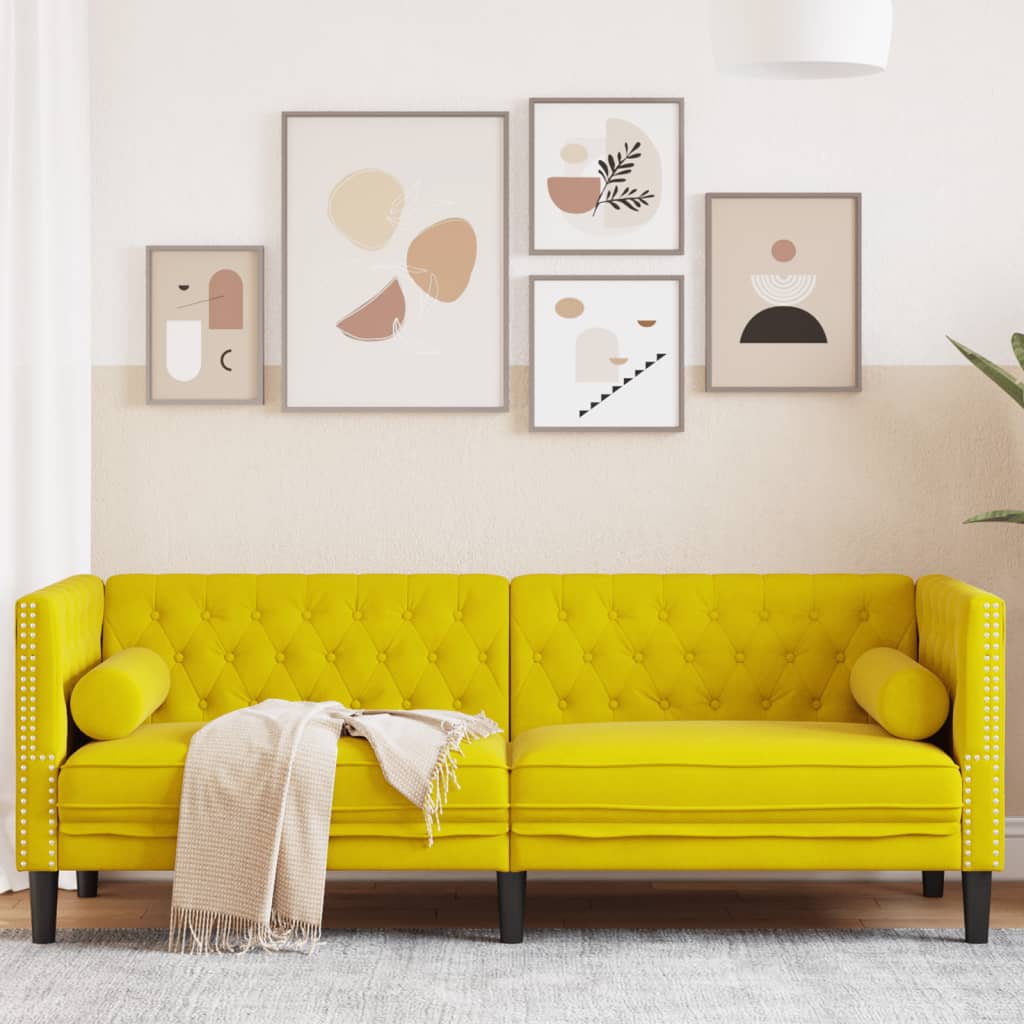 3-Personers Chesterfield-Sofa Med Puder Imiteret Ruskind