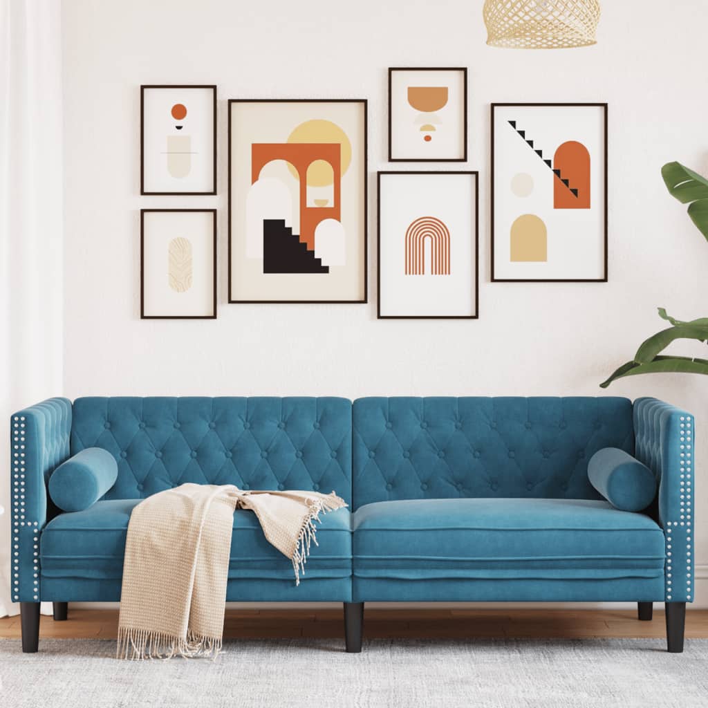 3-Personers Chesterfield-Sofa Med Puder Imiteret Ruskind