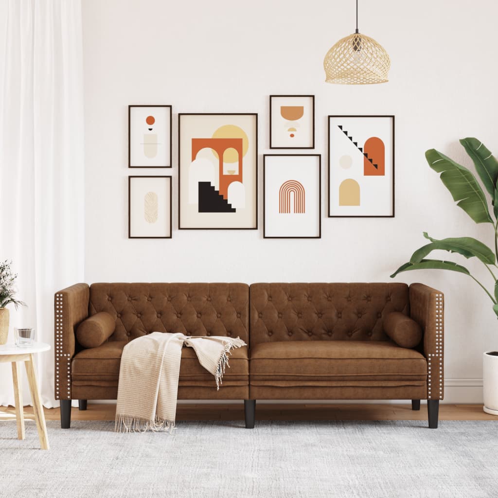 3-Personers Chesterfield-Sofa Med Puder Imiteret Ruskind