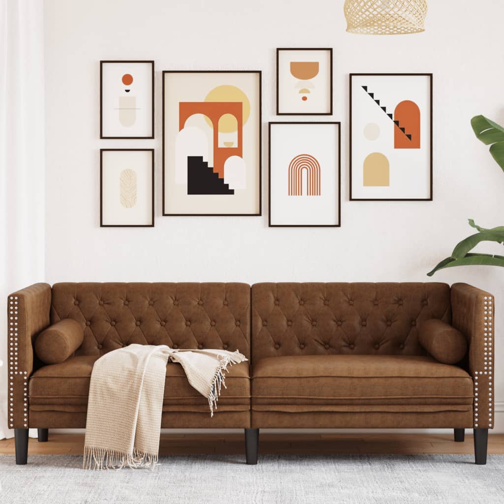 3-Personers Chesterfield-Sofa Med Puder Imiteret Ruskind
