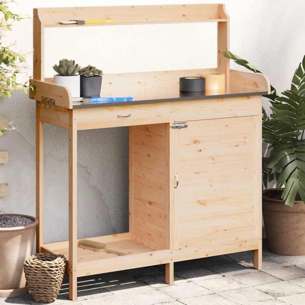 Pottebænk Med Skab 110,5X45X124,5 Cm Massivt Grantræ Brun