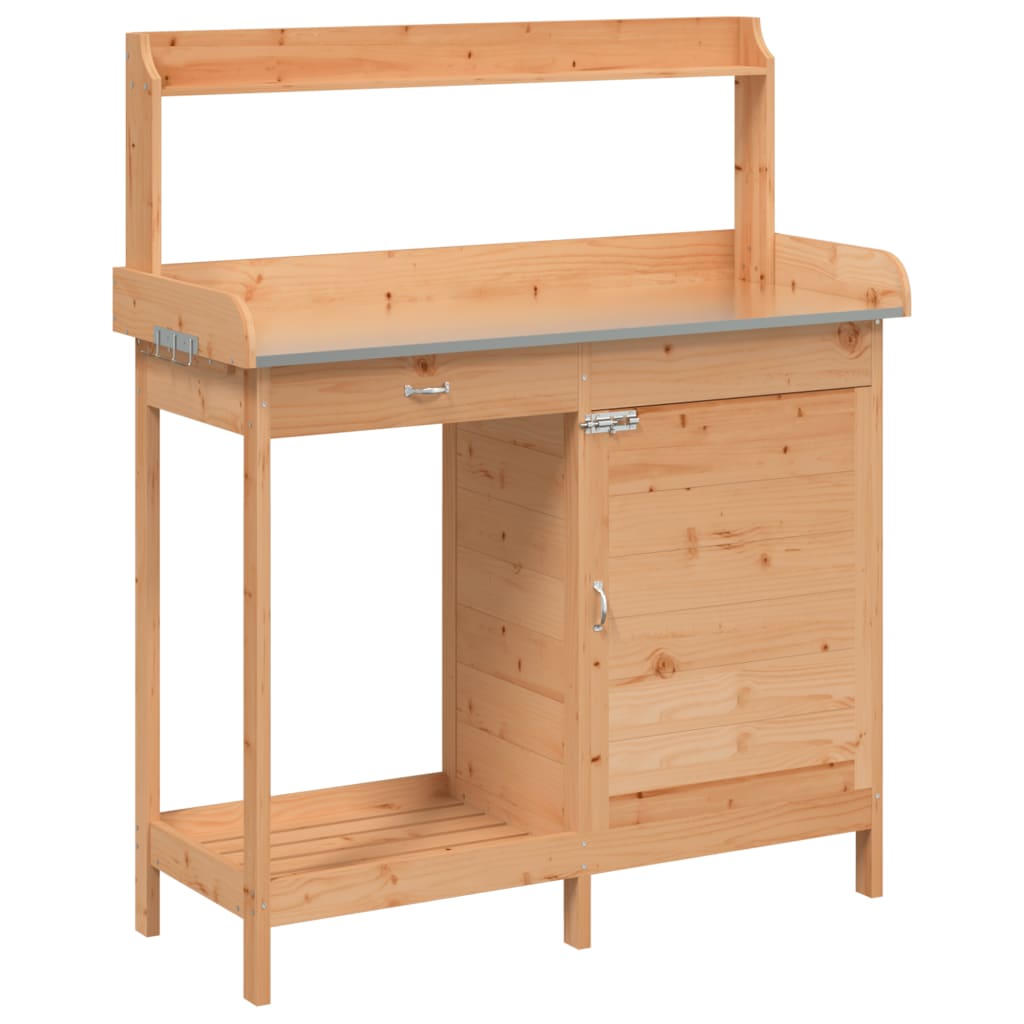 Pottebænk Med Skab 110,5X45X124,5 Cm Massivt Grantræ Brun