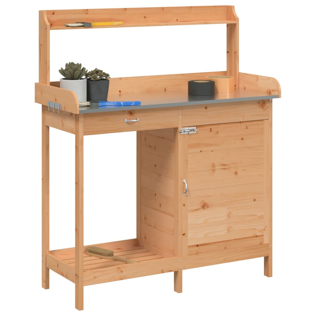 Pottebænk Med Skab 110,5X45X124,5 Cm Massivt Grantræ Brun