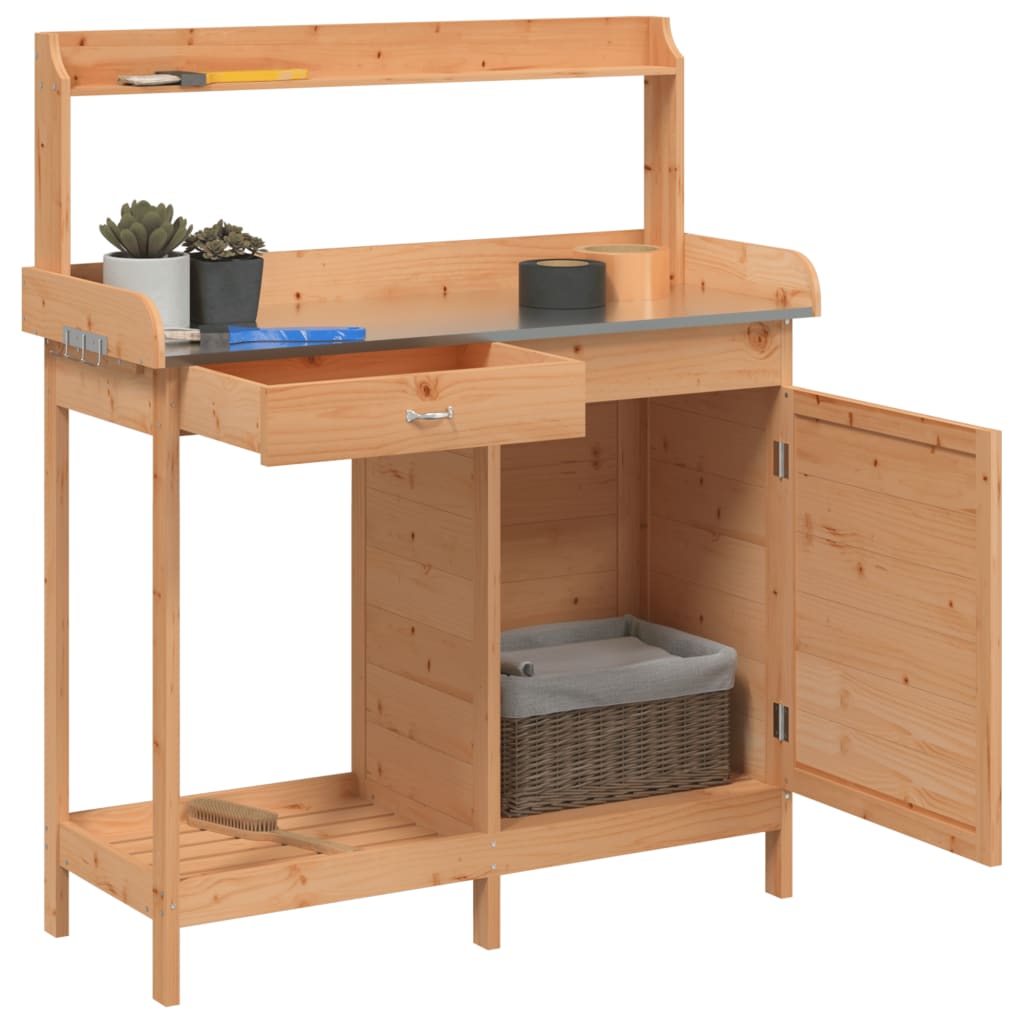 Pottebænk Med Skab 110,5X45X124,5 Cm Massivt Grantræ Brun