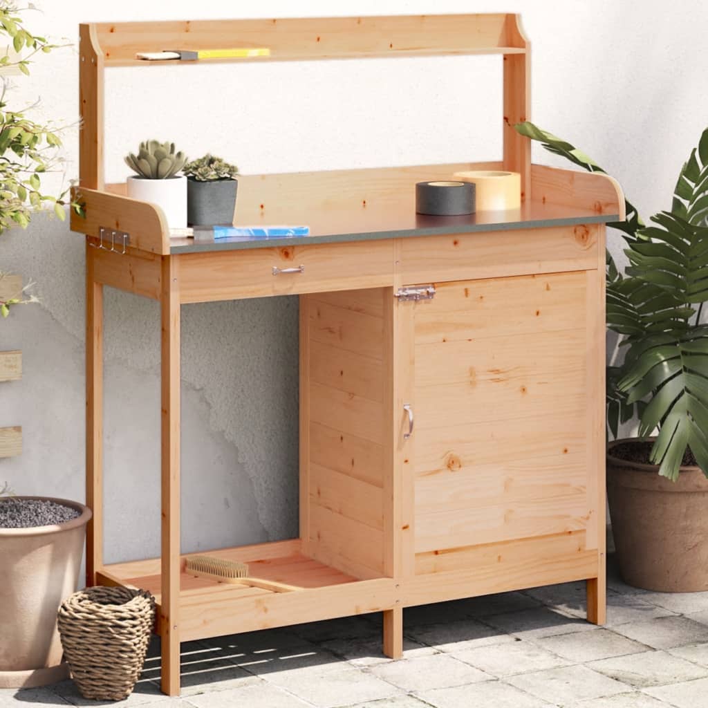 Pottebænk Med Skab 110,5X45X124,5 Cm Massivt Grantræ Brun