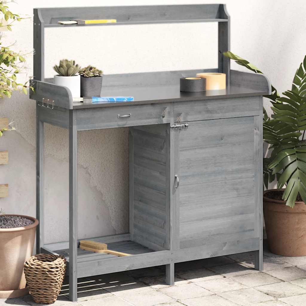 Pottebænk Med Skab 110,5X45X124,5 Cm Massivt Grantræ Brun