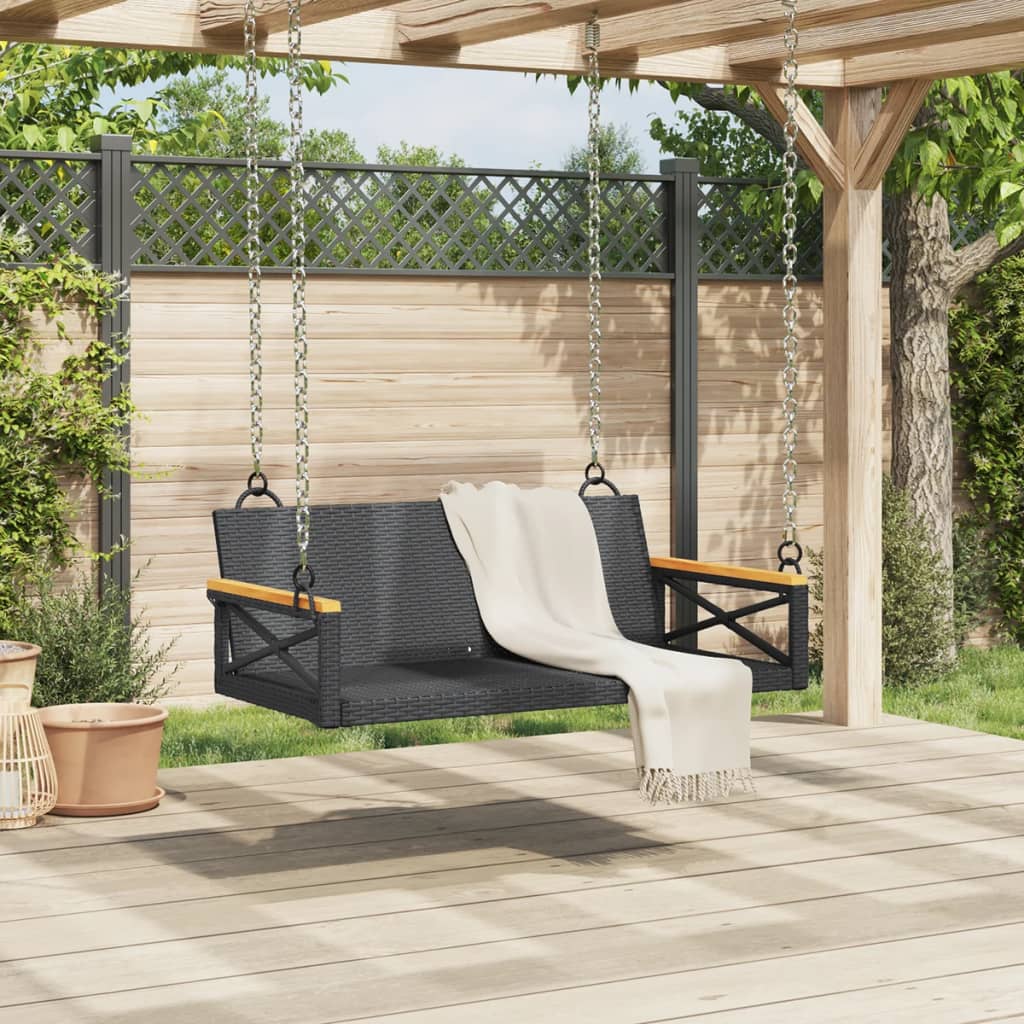 Gyngebænk Polyrattan Sort