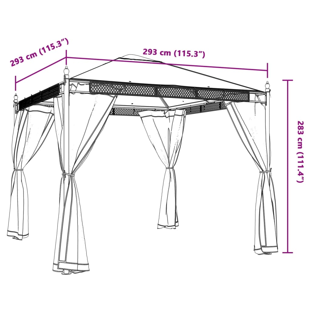 Pavillon 2,93X2,93 M Meshvægge Stål Farvet