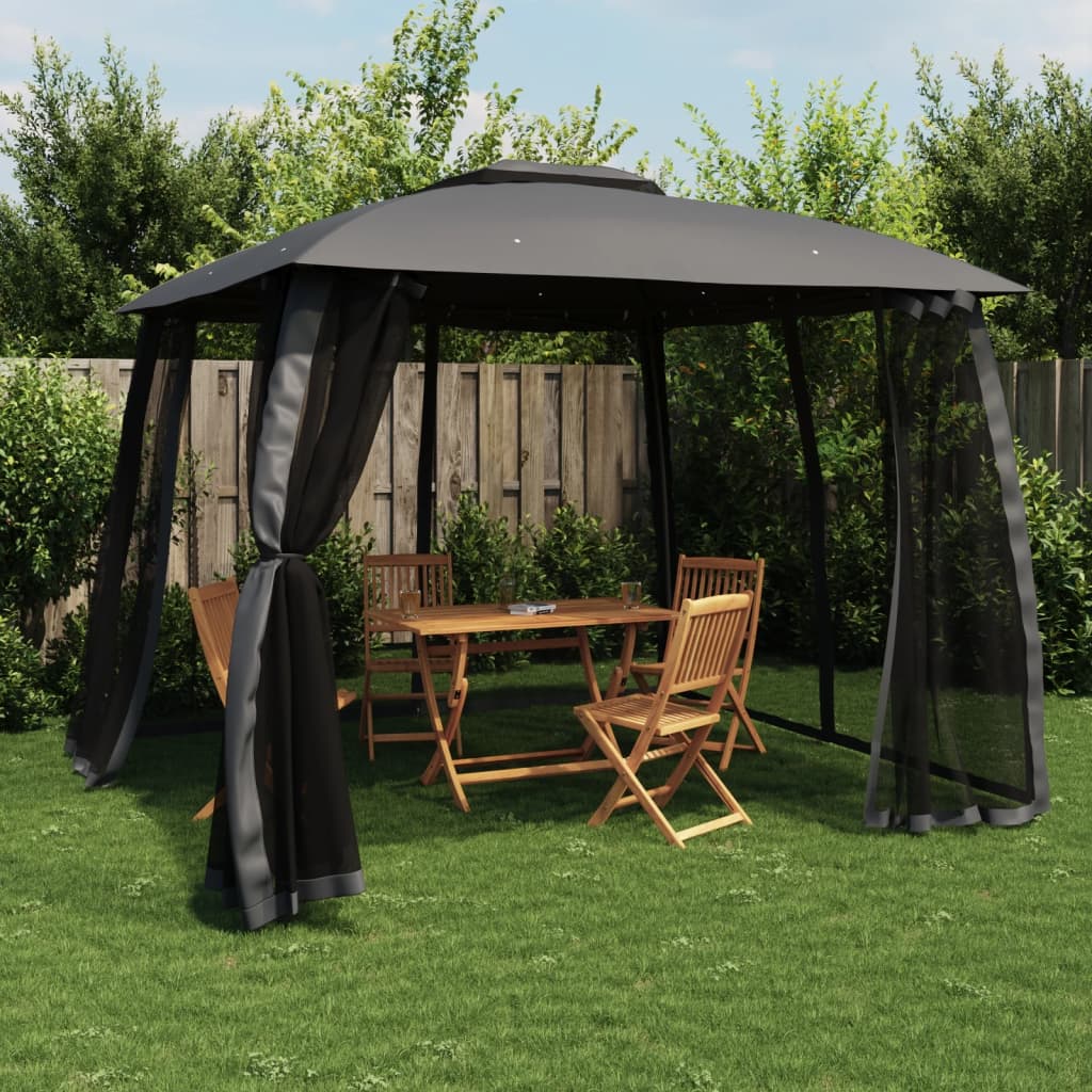 Pavillon 3,93X2,93 M Dobbelt Tag + Meshvægge Stål
