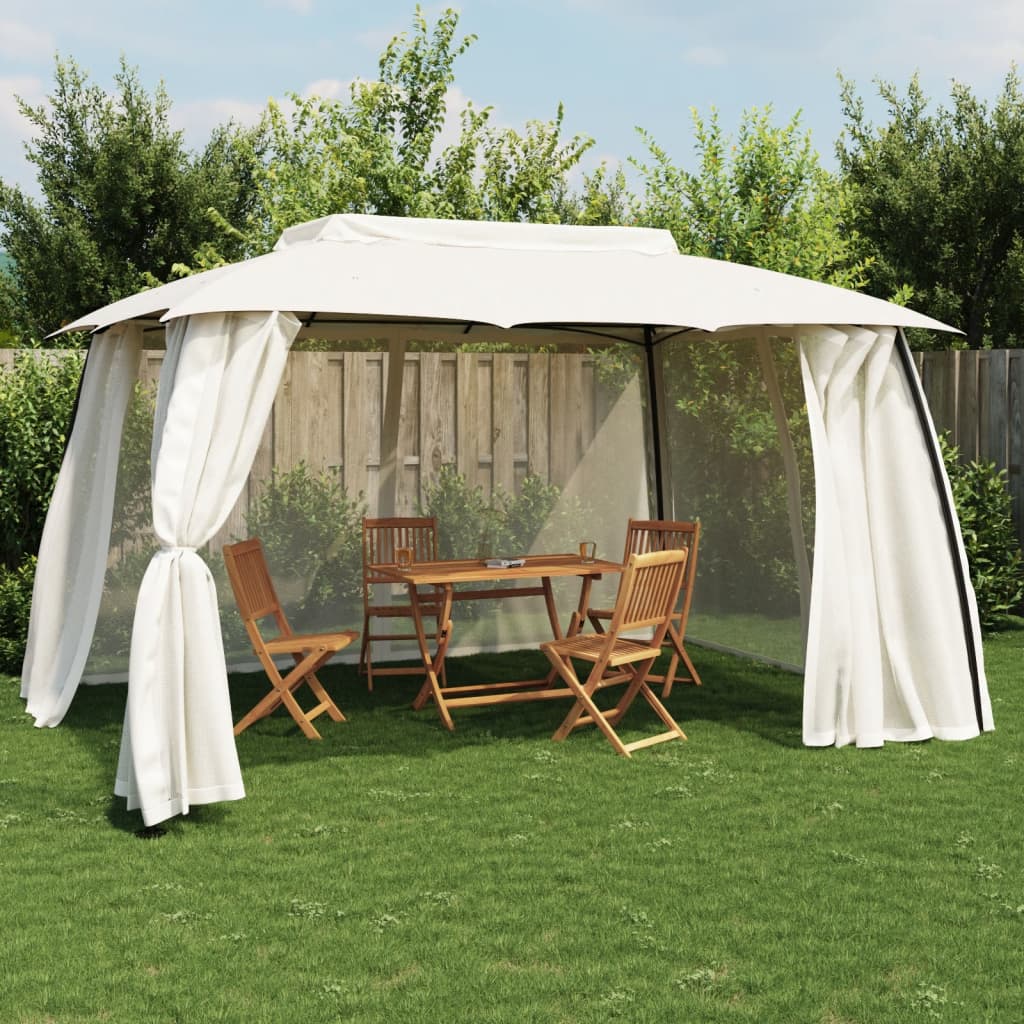 Pavillon 3,93X2,93 M Dobbelt Tag + Meshvægge Stål