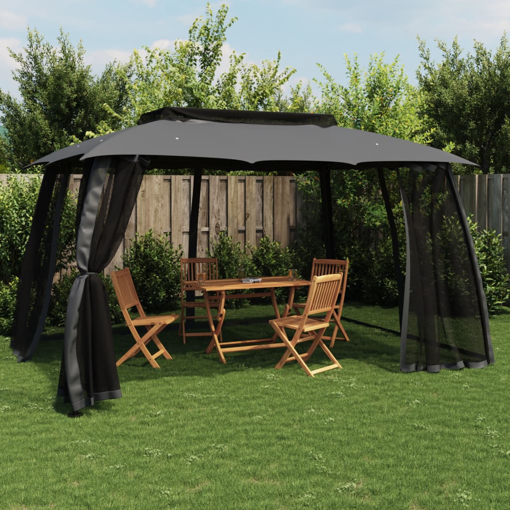 Pavillon 3,93X2,93 M Dobbelt Tag + Meshvægge Stål