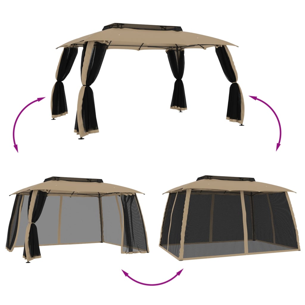 Pavillon 3,93X2,93 M Dobbelt Tag + Meshvægge Stål