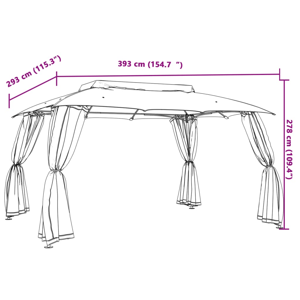 Pavillon 3,93X2,93 M Dobbelt Tag + Meshvægge Stål