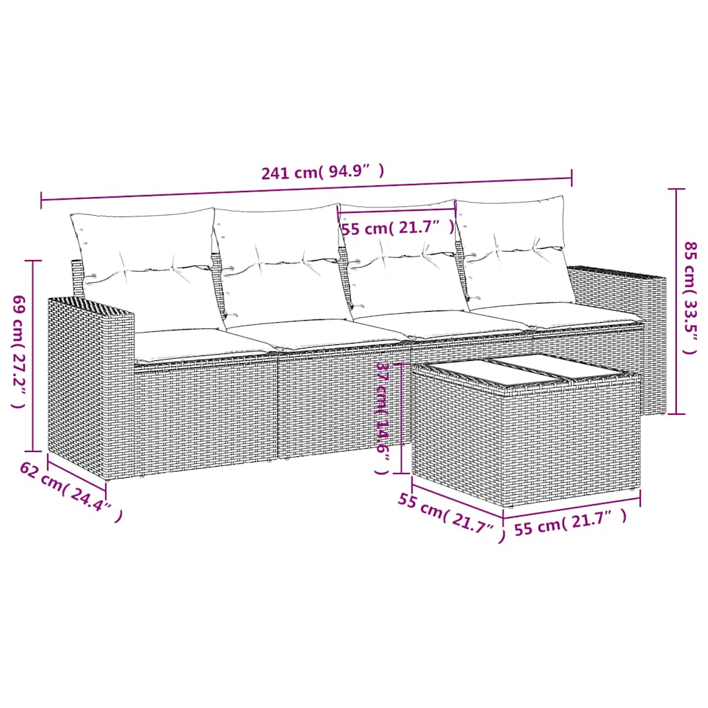 Sofasæt 5 Dele Med Hynder Polyrattan