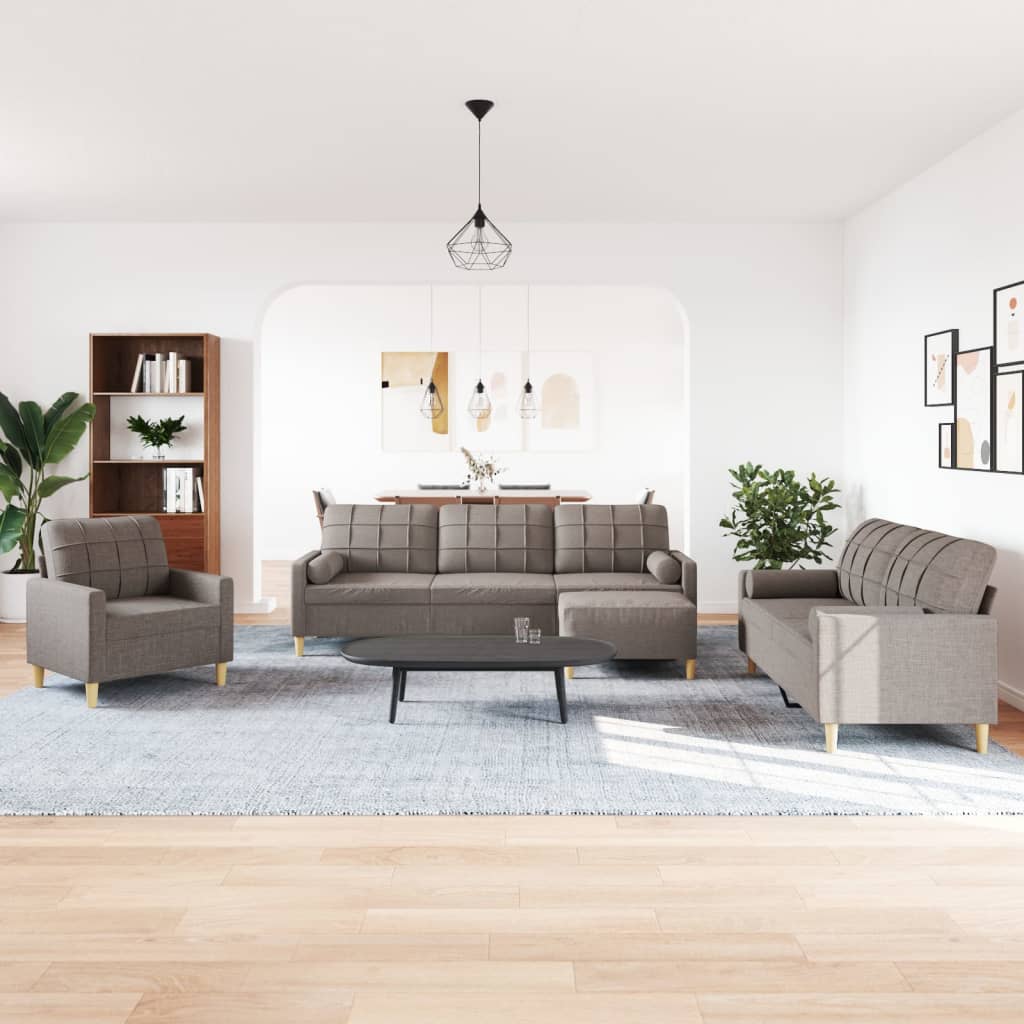 Sofasæt 4 Dele Med Fodskammel Og Pyntepuder Stof