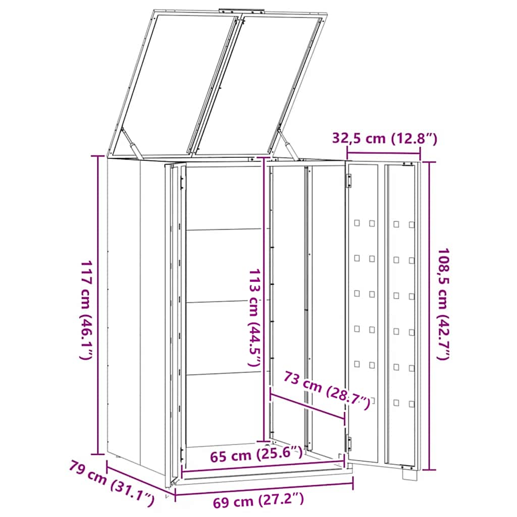 Skraldespandopbevaring Til Enkeltspand Antracit 69X79X117 Cm Stål Antracitgrå