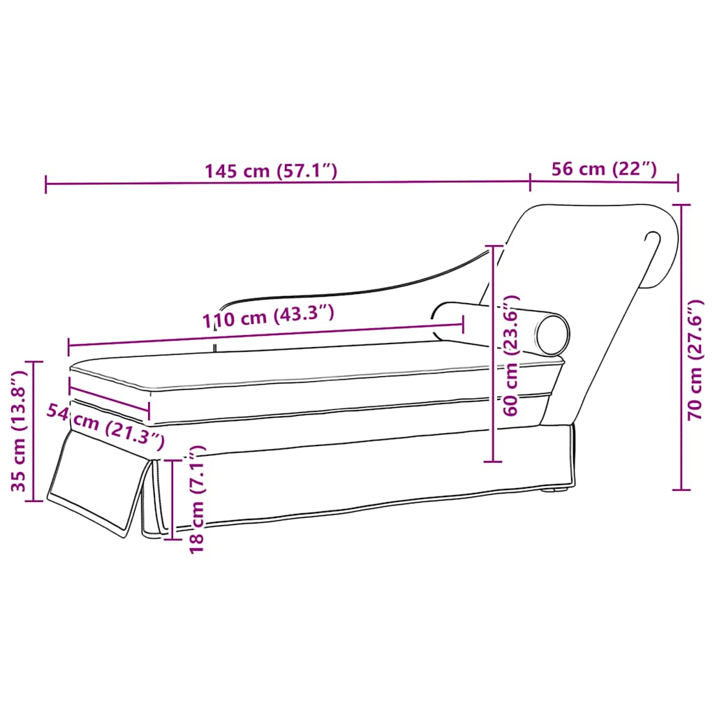 Chaiselong Med Bolster Og Højre Armlæn Fløjl