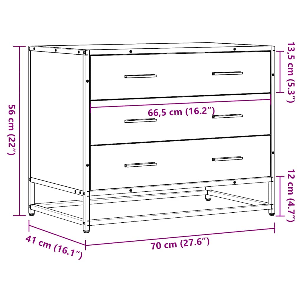Kommode 70X41X56 Cm Konstrueret Træ Etræsfarve