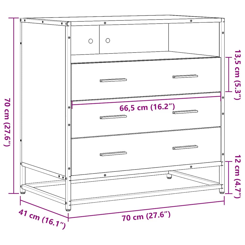Kommode 70X41X70 Cm Konstrueret Træ Etræsfarve