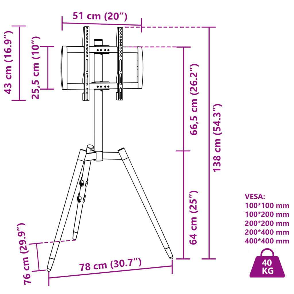 Tv-Stativ Til 37-65" Skærm Maks. Vesa 400X400 Mm 40 Kg