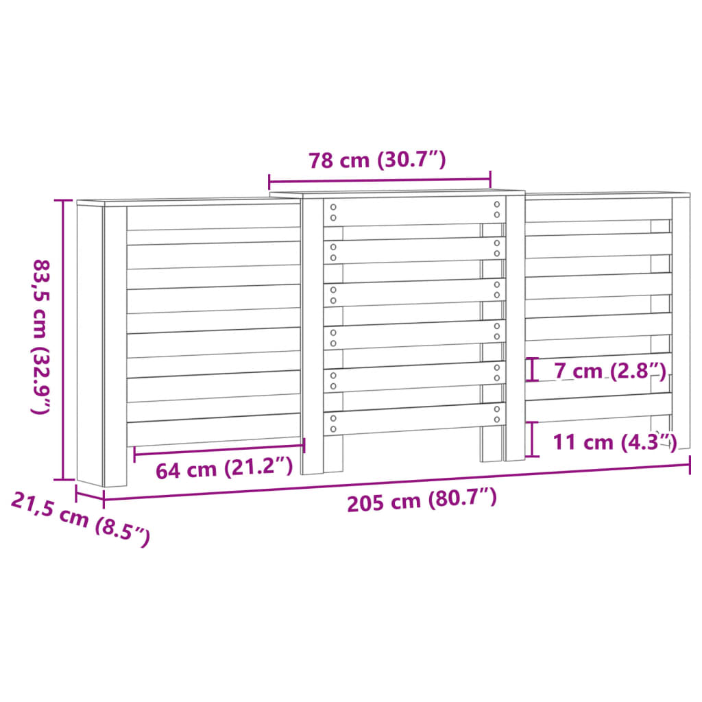 Radiatorskjuler 205X21,5X83,5 Cm Konstrueret Træ Hvid