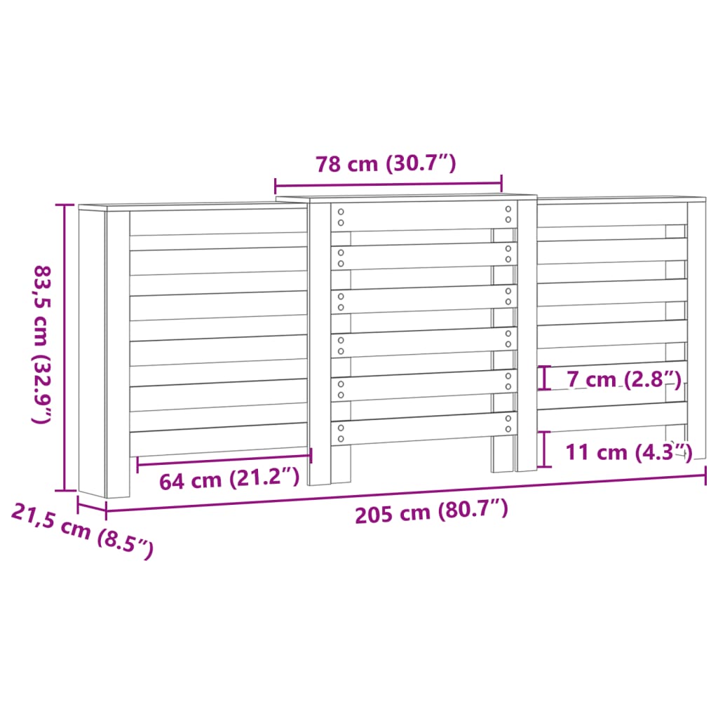 Radiatorskjuler 78X20X82 Cm Konstrueret Træ Etræ Brun Eg