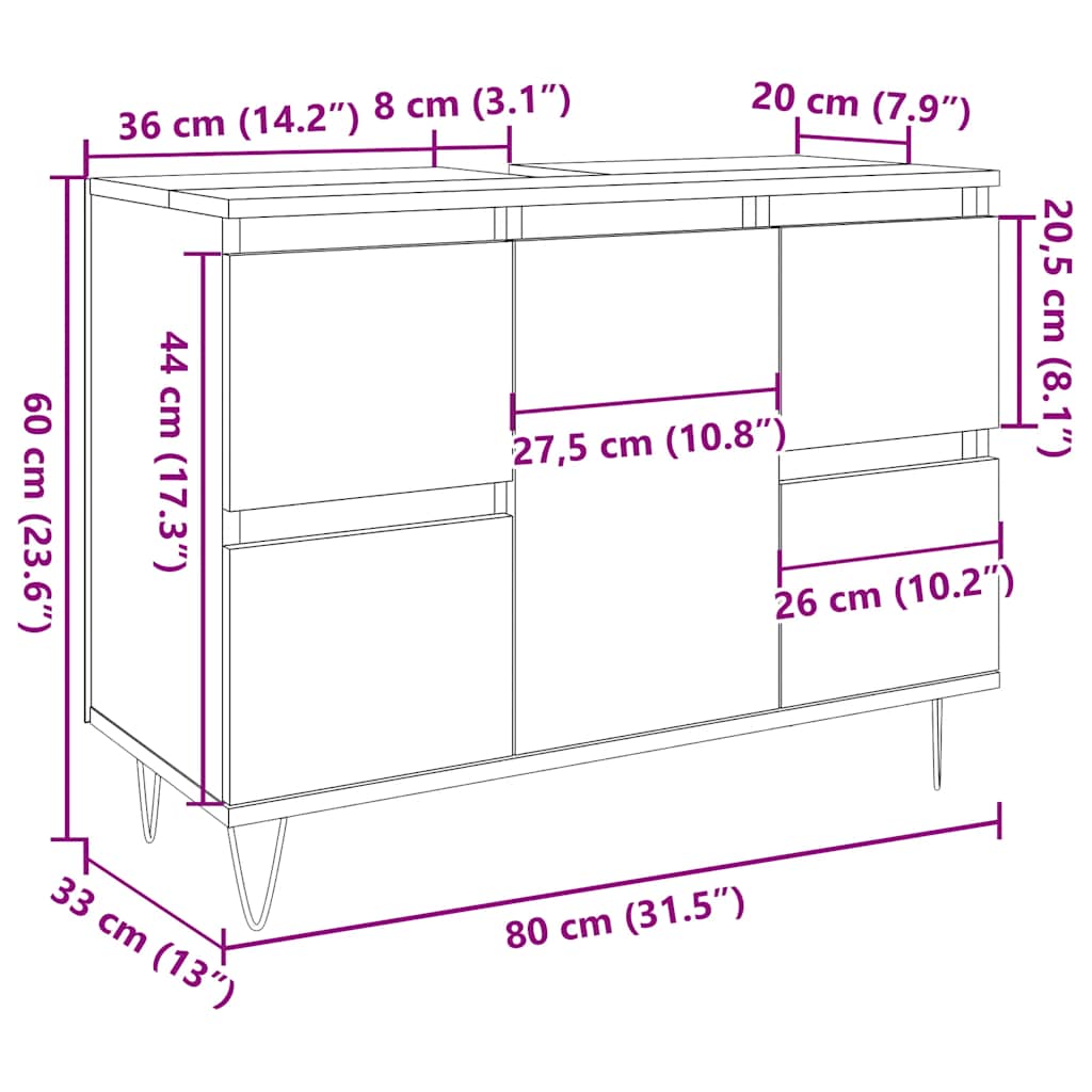 Badeværelsesskab 80X33X60 Cm Konstrueret Træ Kunsteg