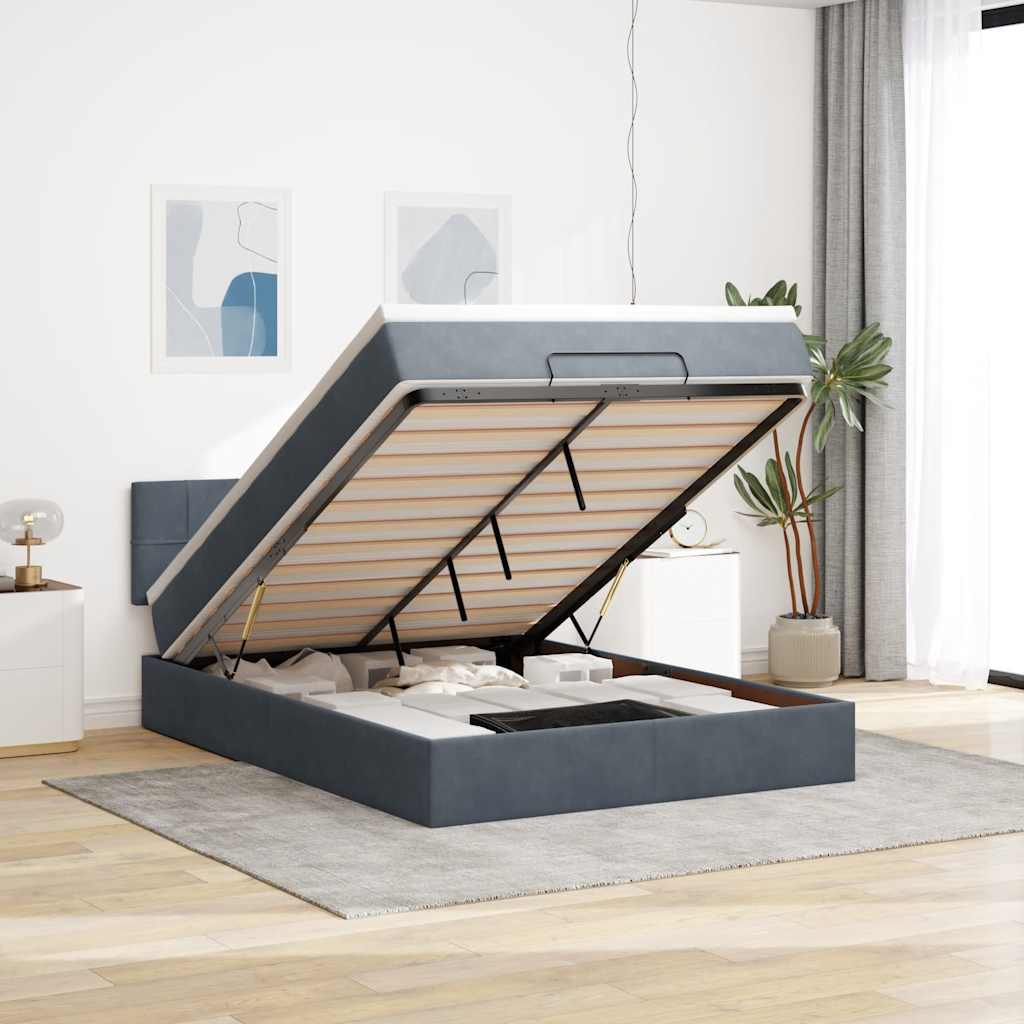 Osmannisk Sengeramme Med Madras Fløjl Mørkegrå