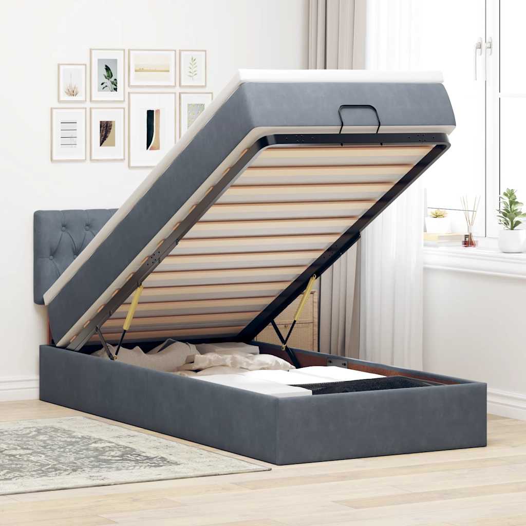 Osmannisk Sengeramme Med Madras Fløjl Mørkegrå