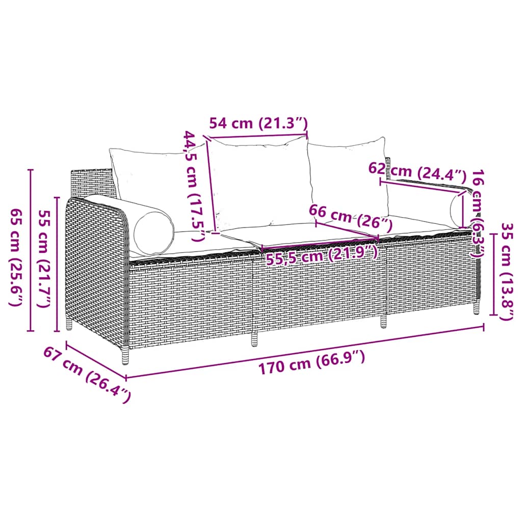 3-Personers Havesofa Med Hynder Polyrattan