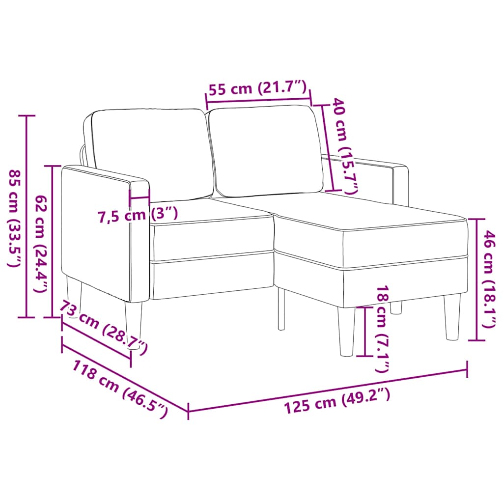 2-Personers Sofa Med Chaiselong L-Formet 125 Cm Fløjl