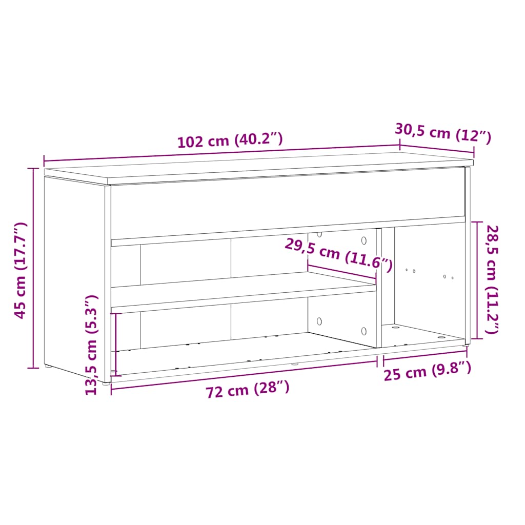 Skobænk 102X30,5X45 Cm Konstrueret Træ Antikt Træ Gammelt Træ