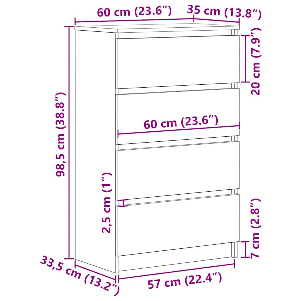 Skænk 60X35X98,5 Cm Konstrueret Træ Etræsfarve