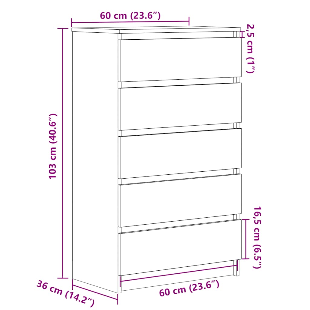 Kommode 60X36X103 Cm Konstrueret Træ Etræsfarve