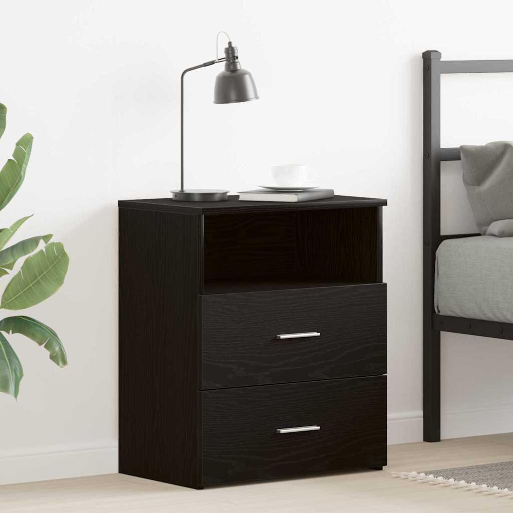 Natbord Med Skuffe Sort Eg 50 X 32 X 60Cm Konstrueret Træ