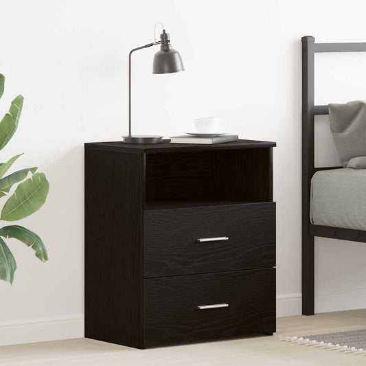Natbord Med Skuffe Sort Eg 50 X 32 X 60Cm Konstrueret Træ
