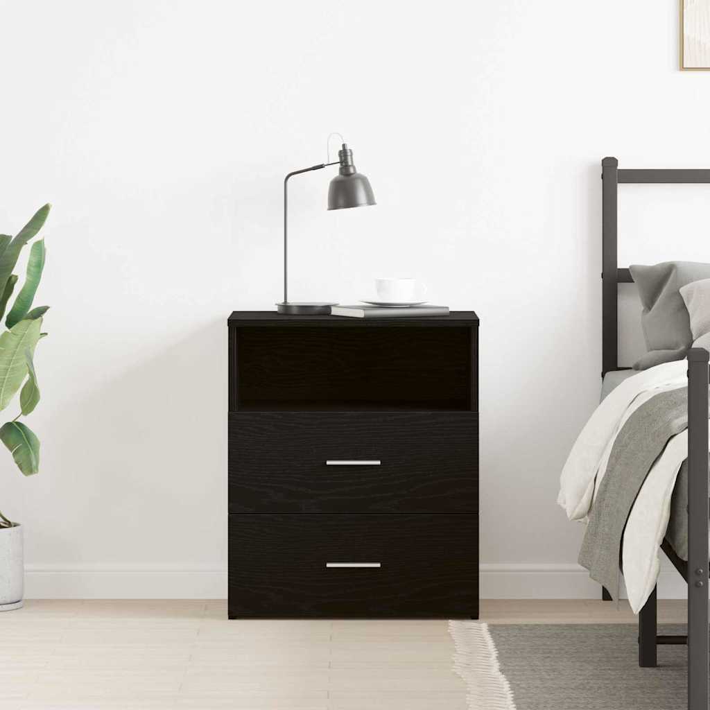 Natbord Med Skuffe Sort Eg 50 X 32 X 60Cm Konstrueret Træ