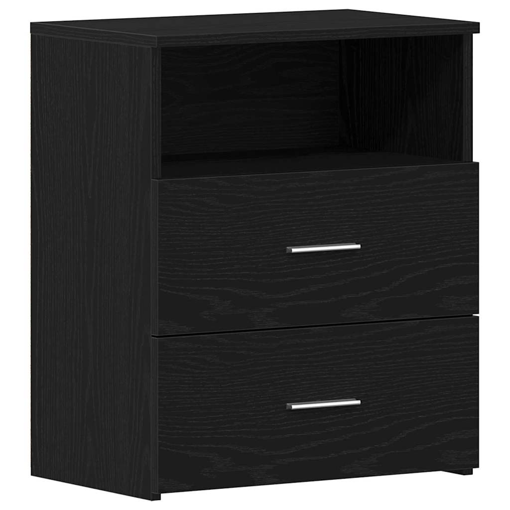 Natbord Med Skuffe Sort Eg 50 X 32 X 60Cm Konstrueret Træ
