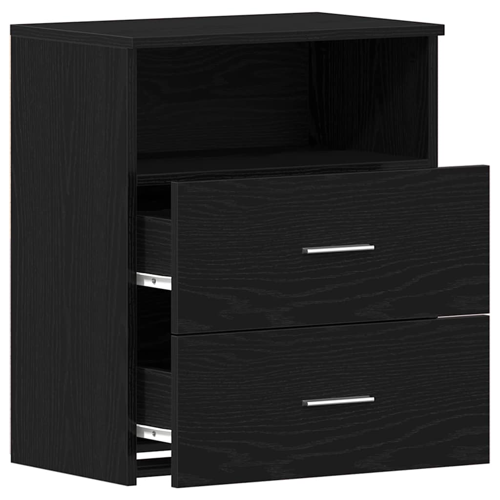 Natbord Med Skuffe Sort Eg 50 X 32 X 60Cm Konstrueret Træ