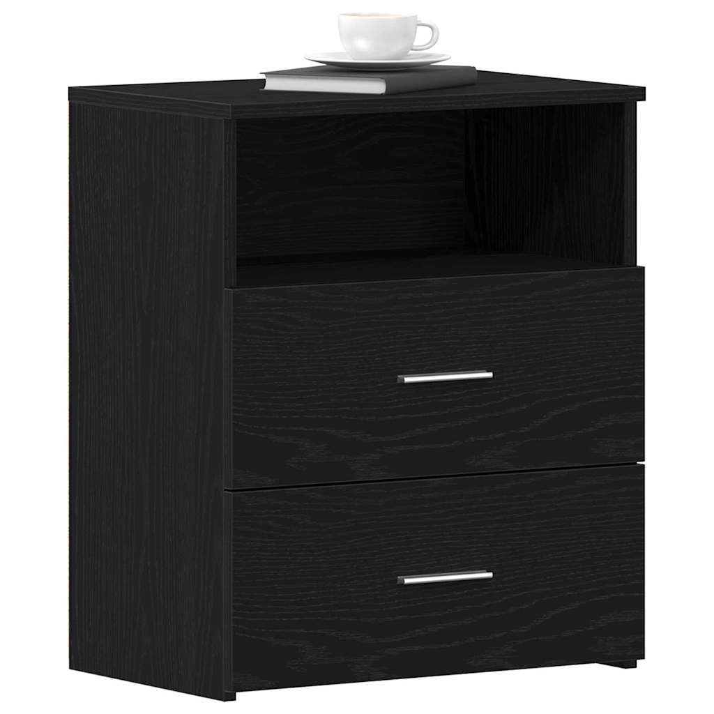 Natbord Med Skuffe Sort Eg 50 X 32 X 60Cm Konstrueret Træ