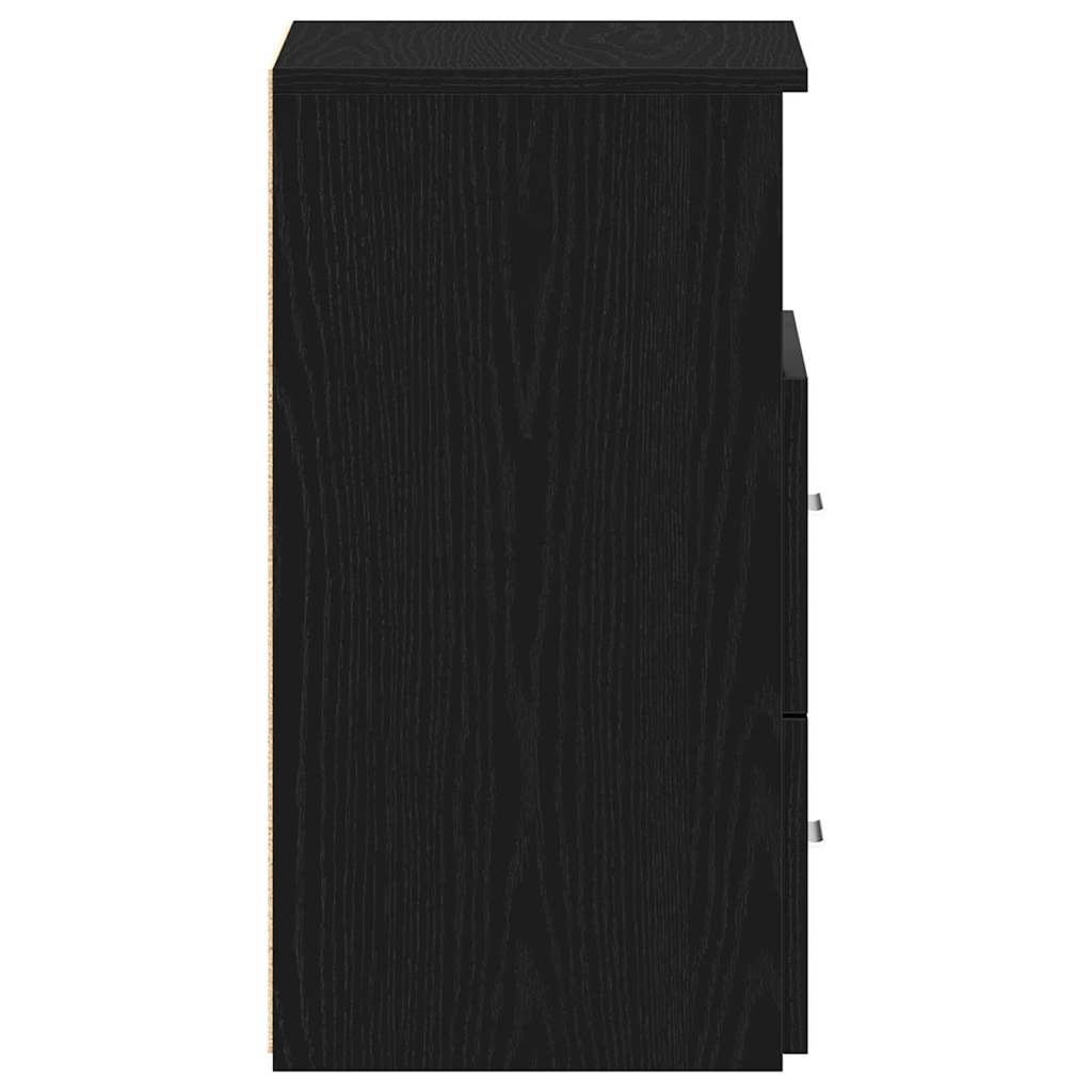 Natbord Med Skuffe Sort Eg 50 X 32 X 60Cm Konstrueret Træ
